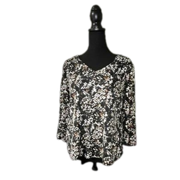 Anne Klein Sport Tops - Anne Klein Sport Animal Print Cotton 3/4 Sleeve Top, Size Large